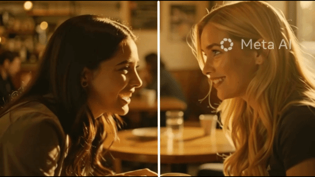 An animated GIF showing a playing video to demonstrate the Meta AI watermark remover effect, where the 'Imagined with AI' label is seamlessly erased from the moving footage.