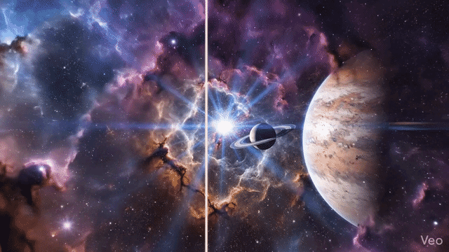 A side-by-side comparison showing a Google Veo video with a watermark on the left, and the seamlessly cleaned background on the right using an AI Veo watermark remover.