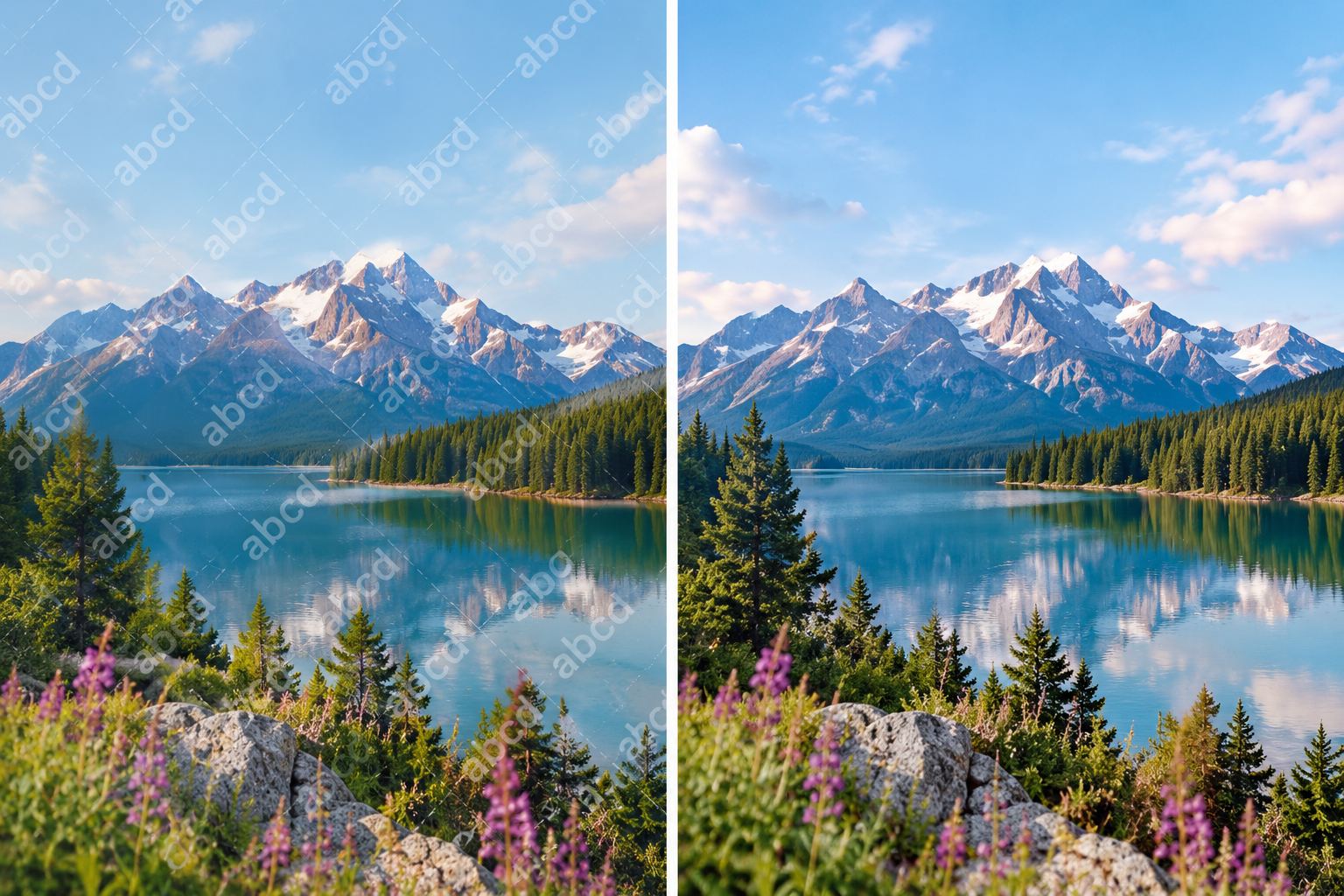 Before and after removing a watermark from an iStock image