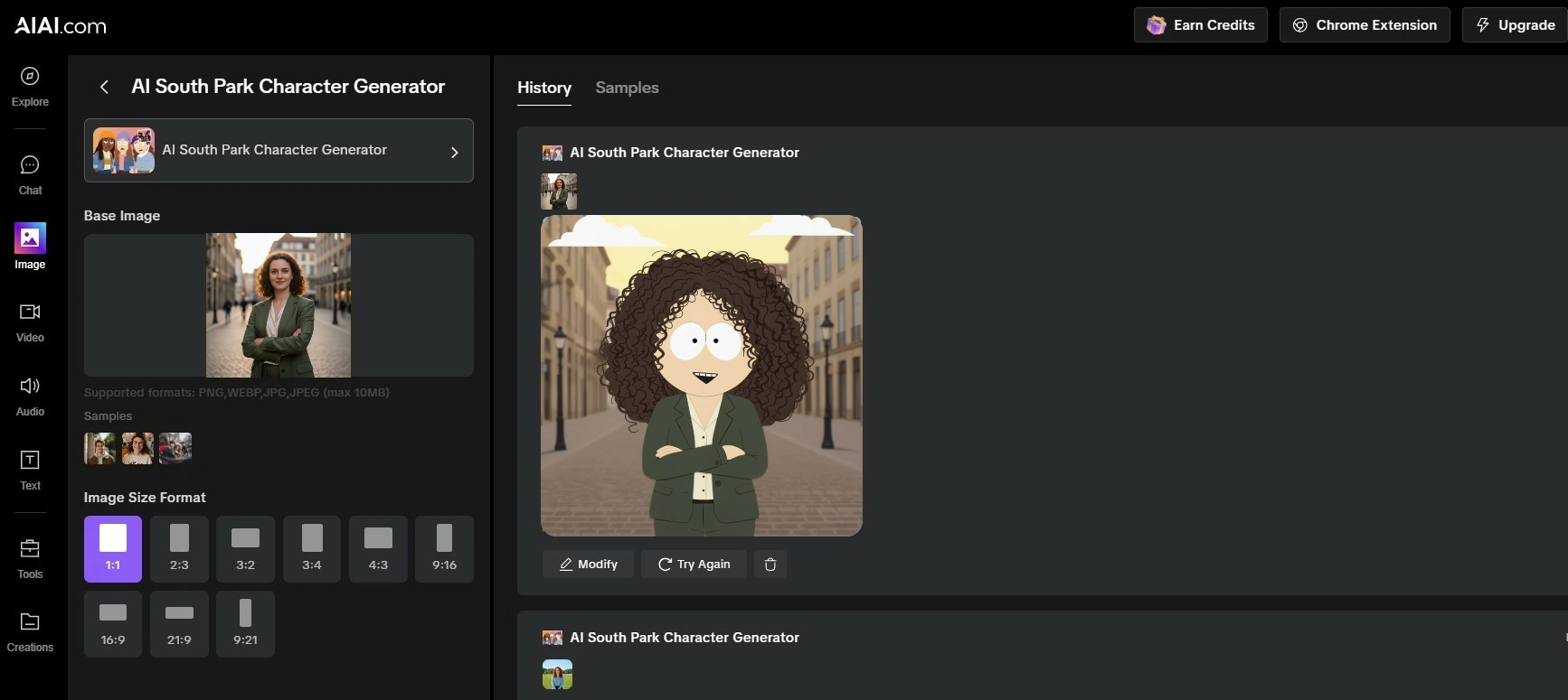 nterface showing the South Park characters make process from a photo.