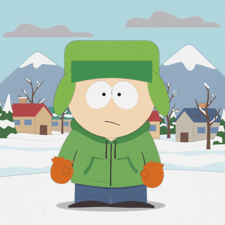 A boy wearing a green hoodie, demonstrating the South Park characters make process.