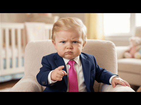 Baby dancing in blue suit in bedroom Baby AI Video Generator