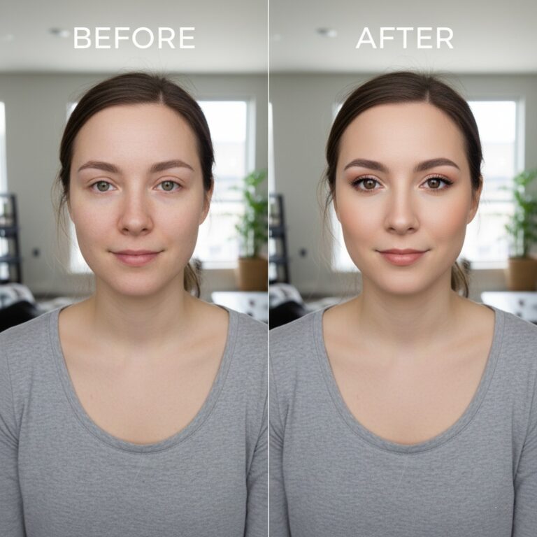 AI makeup before and after comparison
