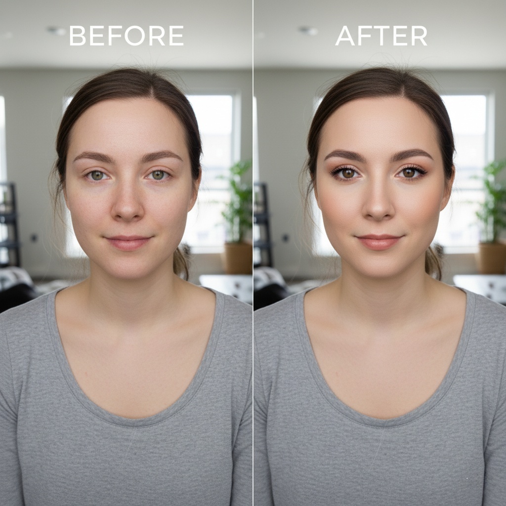 AI makeup before and after comparison