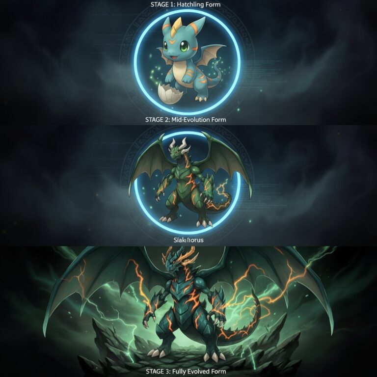 A complete 3-stage evolution line for a dragon-type creature created using the AI Pokemon Generator by Nano Banana Pro