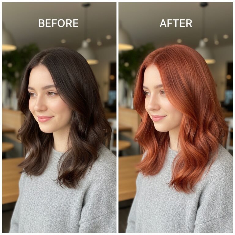 Before and after hair color using AI Hair Color Changer.