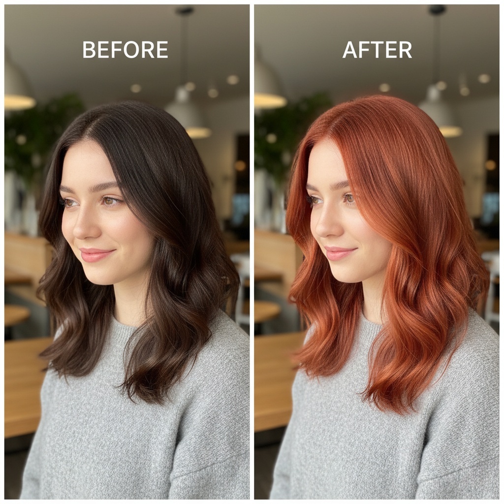 Before and after hair color using AI Hair Color Changer.