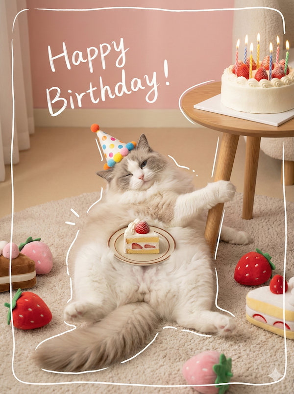 ai generated cat birthday portrait