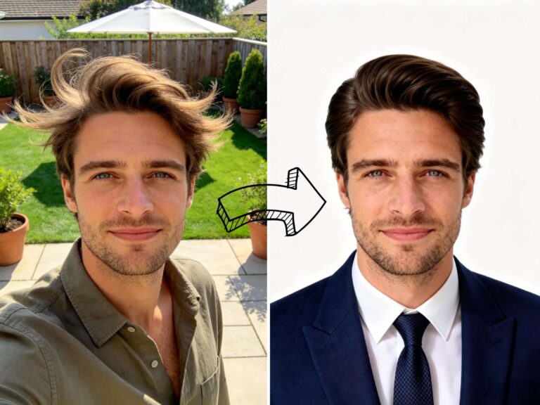 Cover image showing the before and after transformation from a casual photo to a professional headshot using an AI Professional Headshot Generator