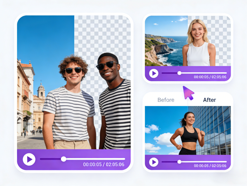 AI remove video background tool effect demonstration