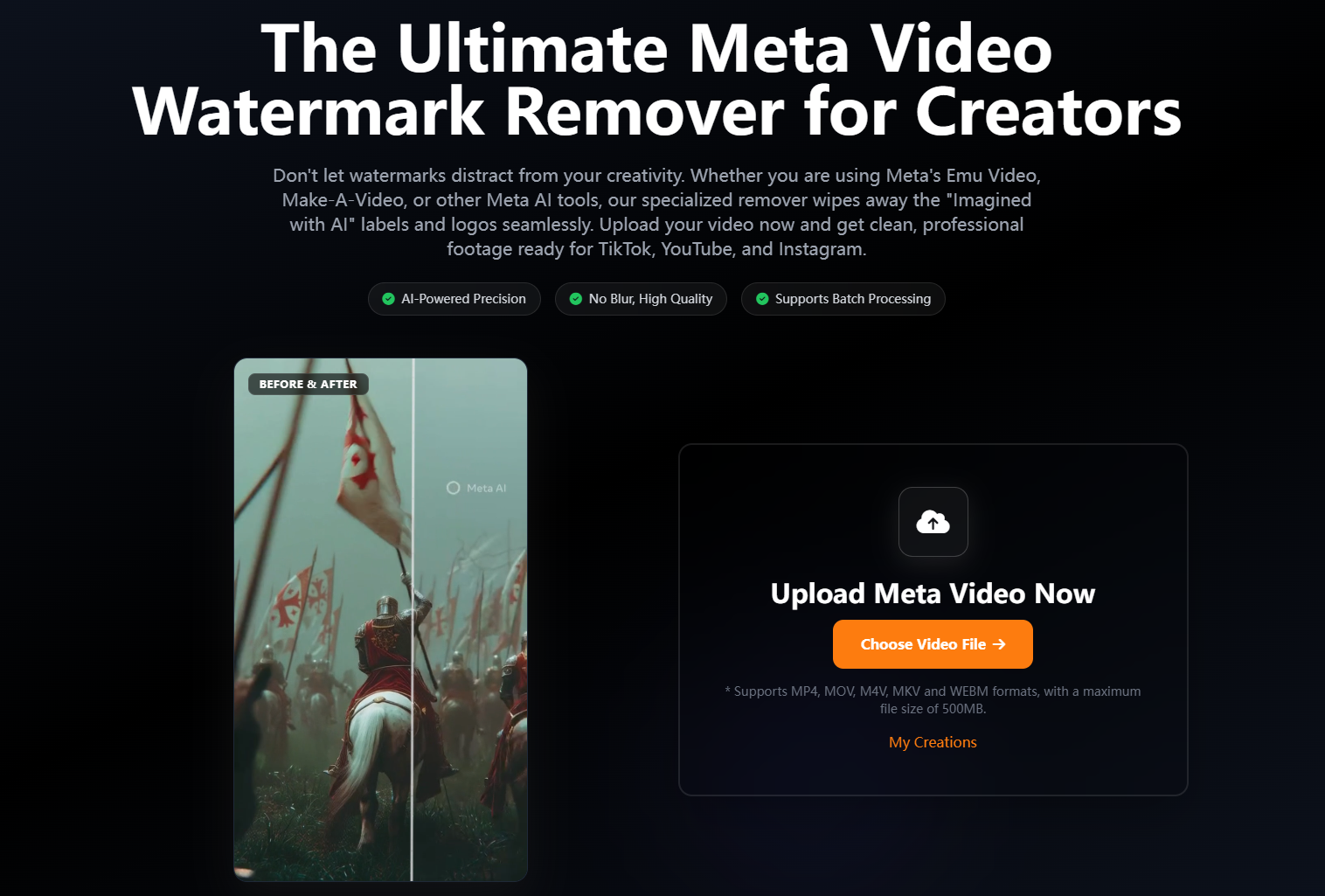 The AIAI.com user interface showing how to select the "Imagined with AI" logo using the Meta AI Watermark Remover tool.