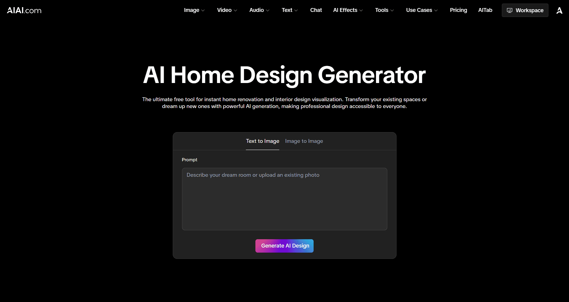 Screenshot of AI Home Design Generator on AIAI.com