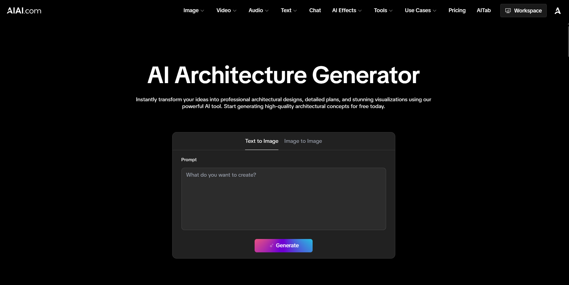 AI Architecture Generator on AIAI.com creating modern building designs from user input