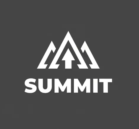 AI Logo Generator minimalist “Summit” logo featuring abstract mountain shapes in white on a dark background