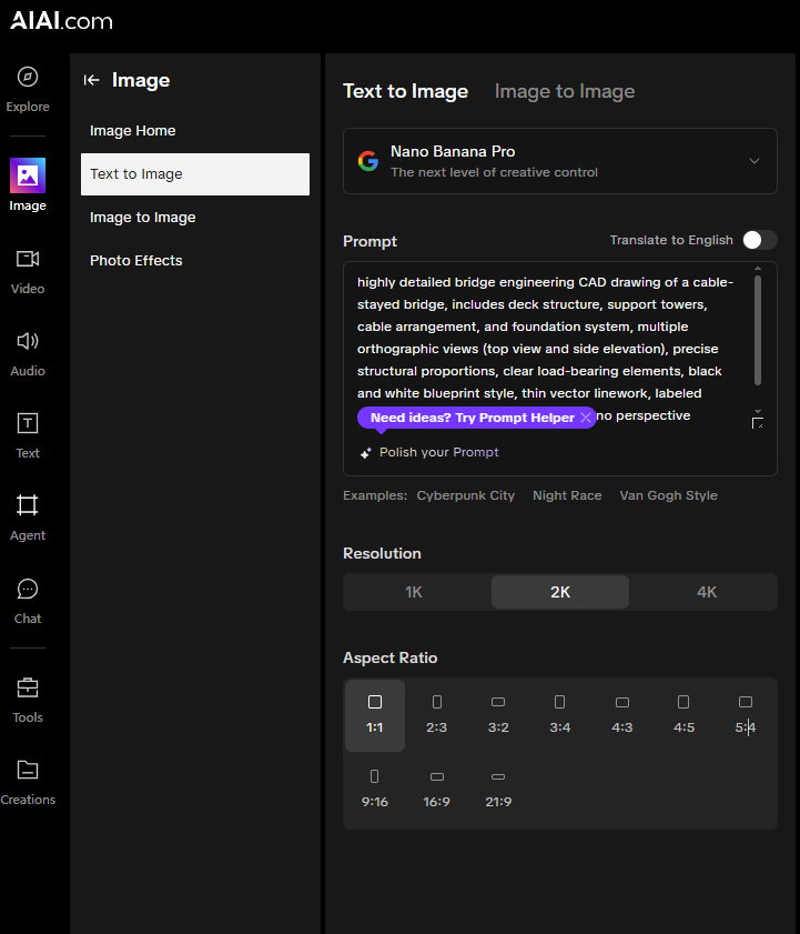 The AIAI.com user interface showing the 3 simple steps to upload a sketch and generate a technical drawing.