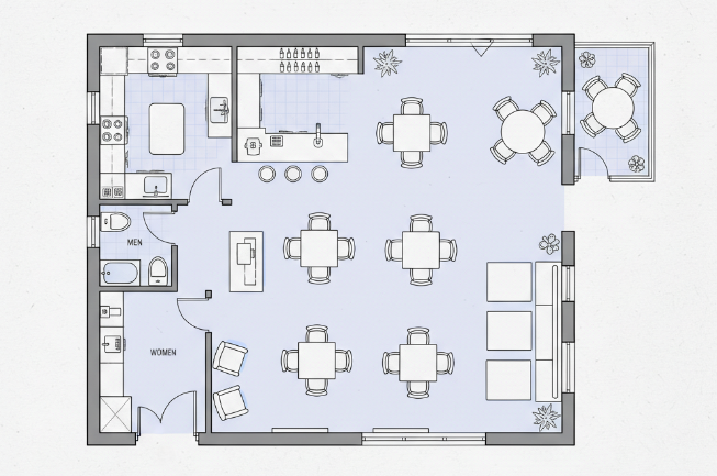 a small restaurant floor plan genrated by AI