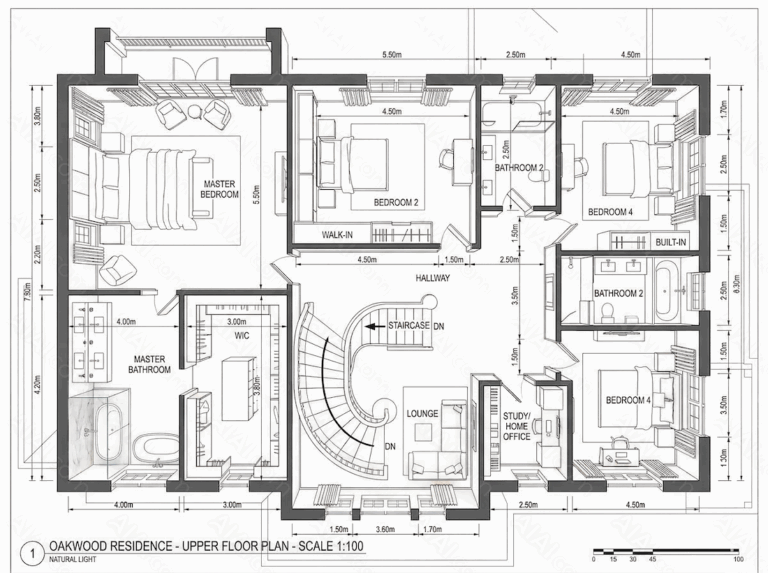 AI CAD drawing generator interface showing a technical floor plan created from a text prompt with structured layout and dimensions.