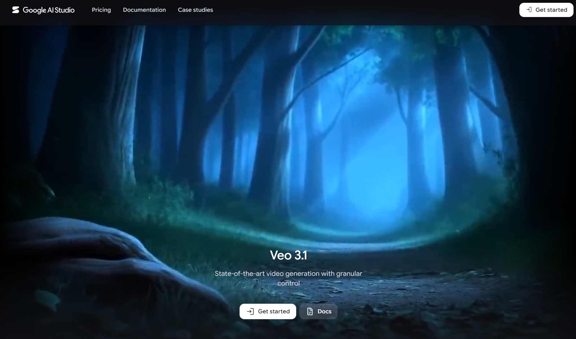 Google AI Studio launch page for Veo 3.1 video generation model featuring state-of-the-art controls.