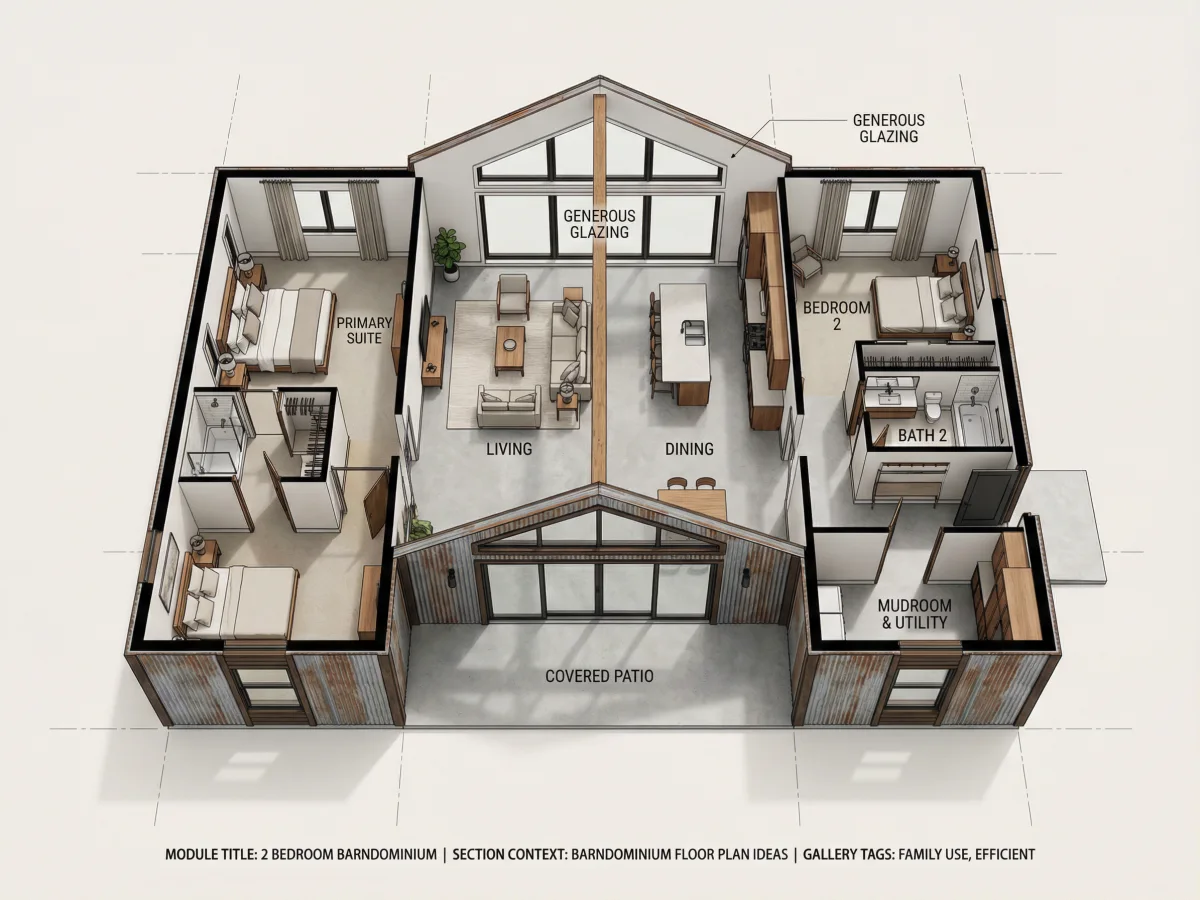 Example of a Barndominium Floor Plan layout with labeled rooms.