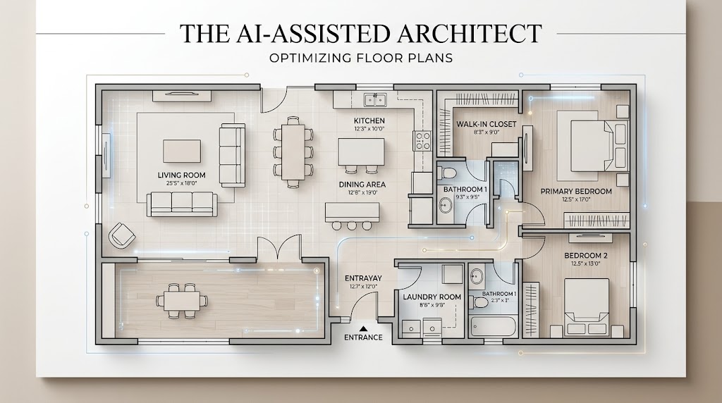 2D floor plan of a modern home created with an AI-assisted workflow