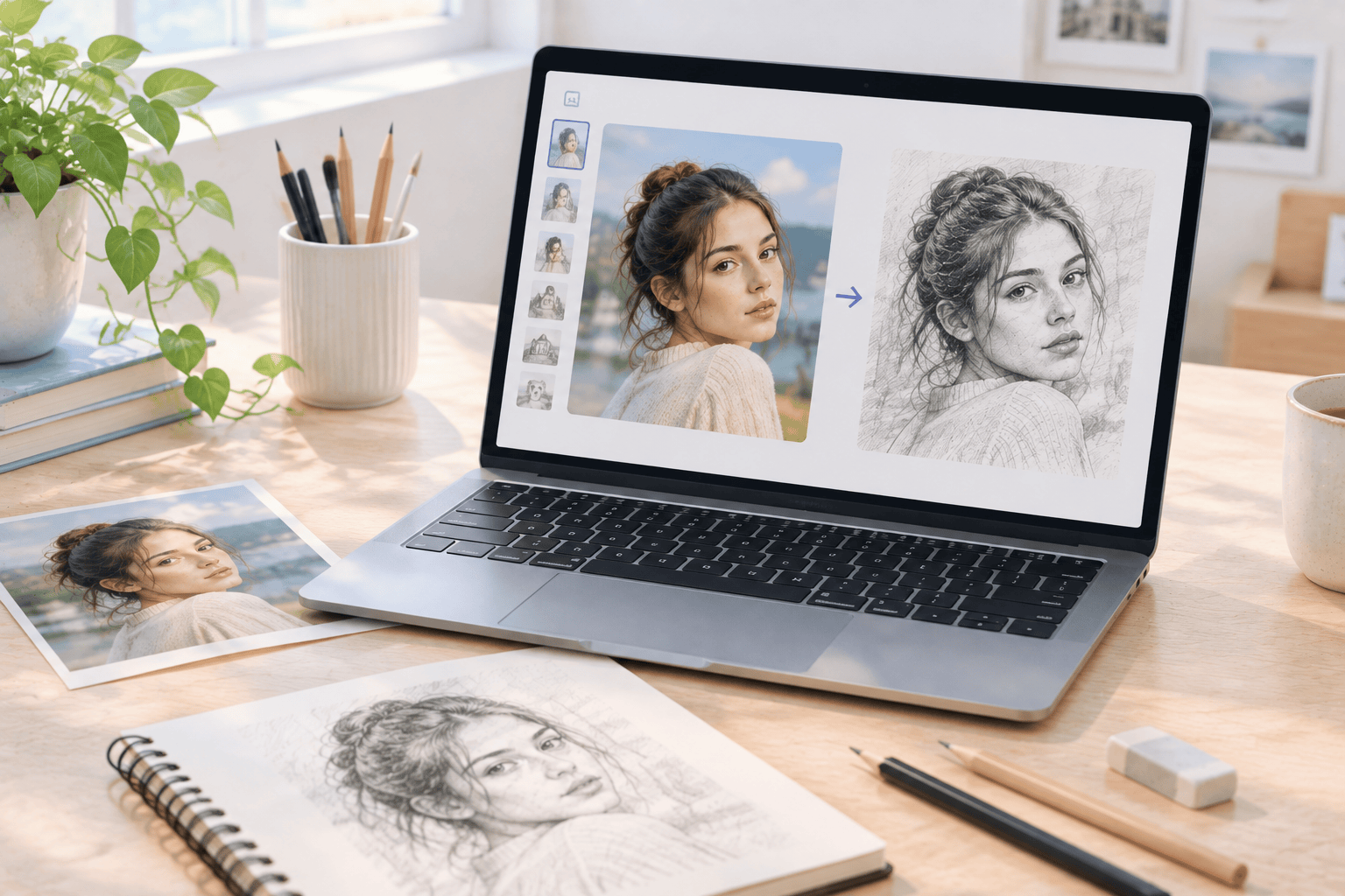 How to create a pencil drawing with AI using a photo and sketch settings